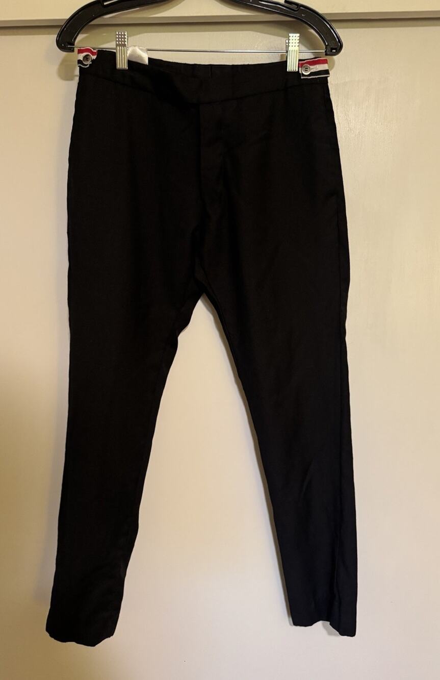 Thom Browne Classic Black Wool Trousers - Tricolor Tab Size 0 (Actual 30x28)